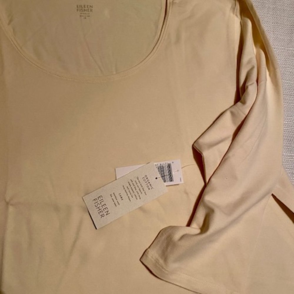 Eileen Fisher Scoop Neck Top with 3/4 Sleeves in 1X Ecru, Luxuriously Organic